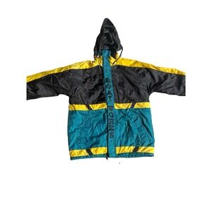 Vintage Boat Works Sailing Jacket XL Teal Yellow Black Colorblock Quilted Hooded